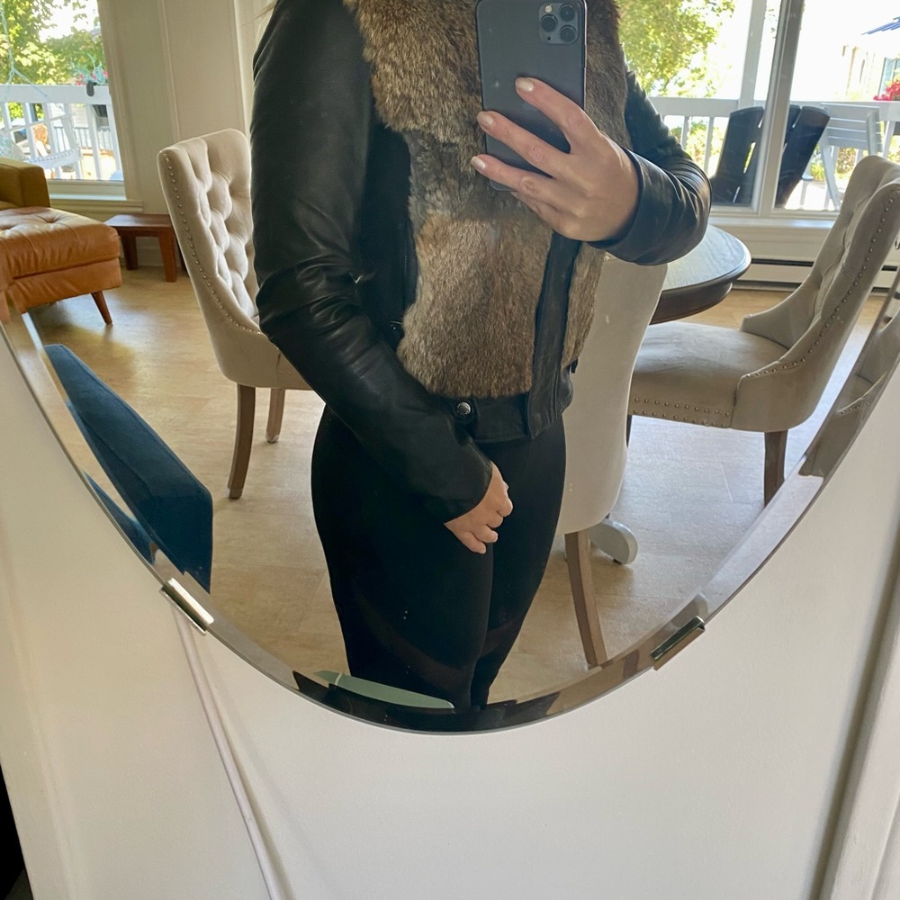 Manteau Rudsak fourrures et noir en cuire Autentique
